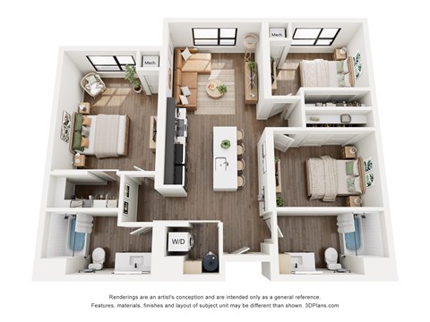Floor plan for 3 beds, 2 baths, 1150 sqft